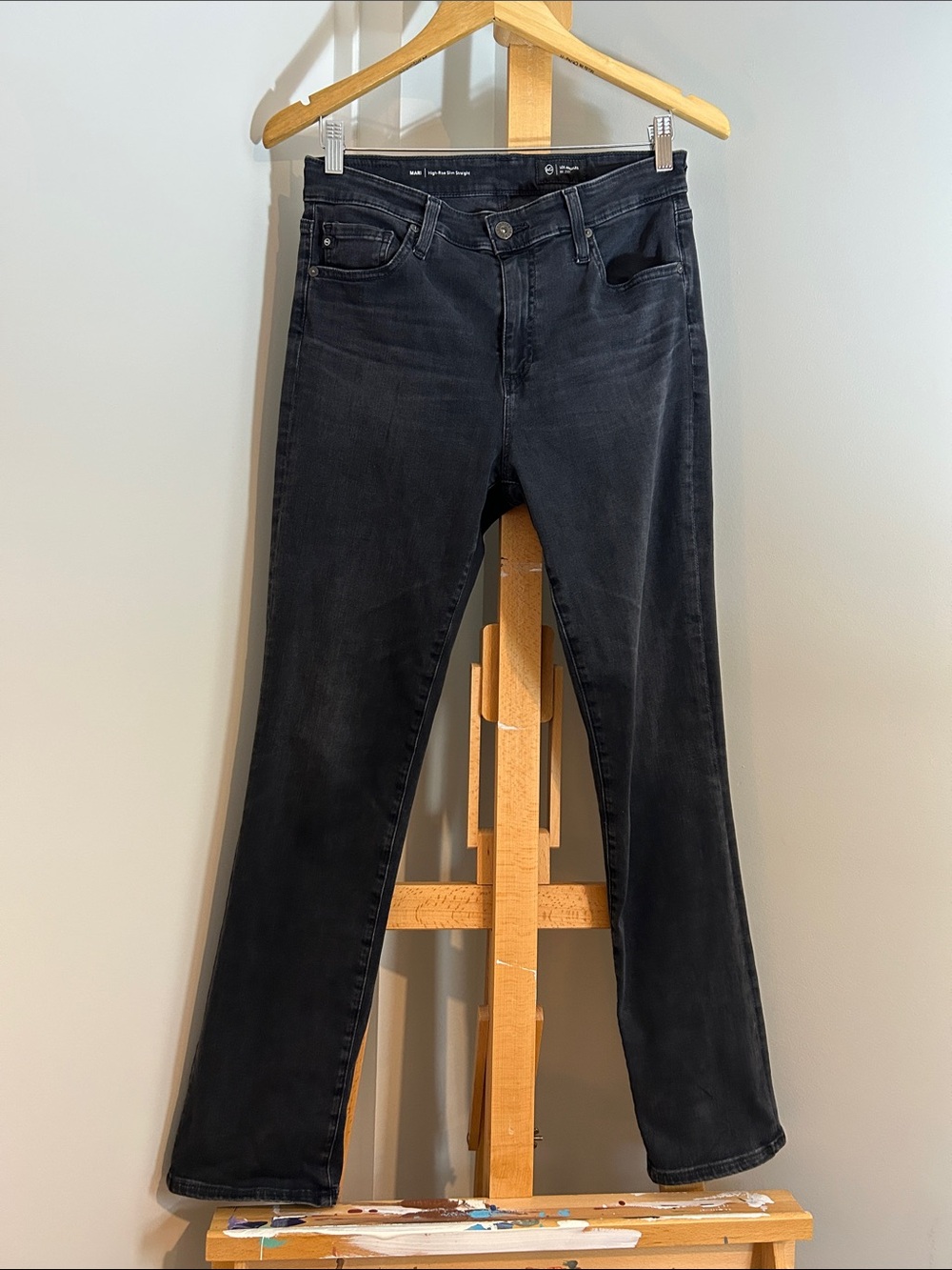 Ag Adriano Goldschmied Mari High-Rise Slim Straight Jeans in Black W 30